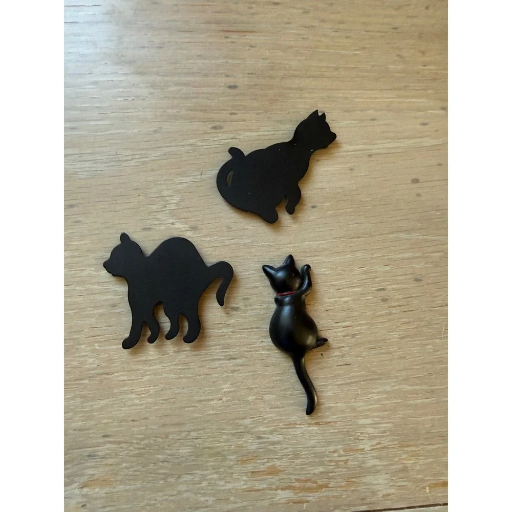 Black Cat Refrigerator Magnets Set of 3 Silhouette and 3D Feline Kitchen Decor